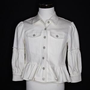 Cinq A Sept Lizzie Peplum White Denim Jacket W/ Buttons Sz 4